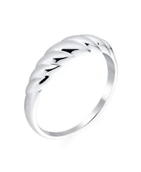 Bling Jewelry Twisted Rope Cable Silver Ring with Braided Dome Croissant Design Sterling Silver