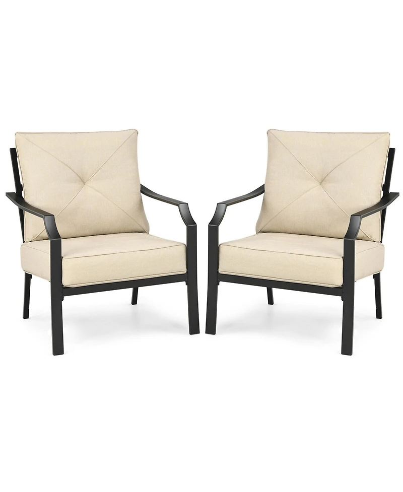 Gymax 2 Pcs Patio Dining Chairs Set with Padded Cushions Armrest Steel Frame