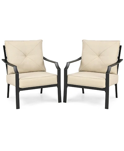 Gymax 2 Pcs Patio Dining Chairs Set with Padded Cushions Armrest Steel Frame