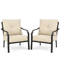 Gymax 2 Pcs Patio Dining Chairs Set with Padded Cushions Armrest Steel Frame