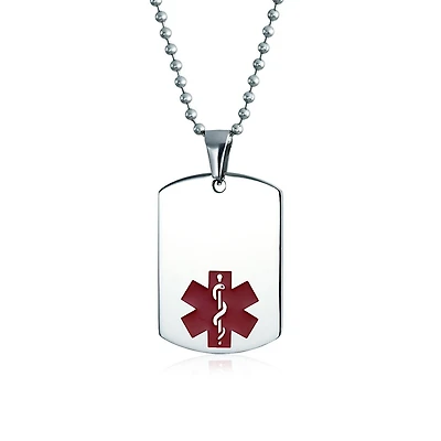 Bling Jewelry Medical Id Dog Tag Steel Pendant Necklace 20" Chain