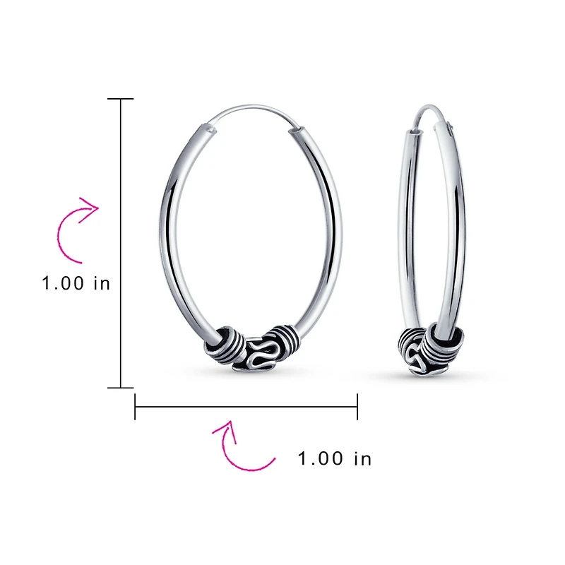 Bling Jewelry Bali Tribal Swirl Hoop Huggie Earrings Oxidized Sterling Silver Multiple Sizes