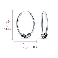Bling Jewelry Bali Tribal Swirl Hoop Huggie Earrings Oxidized Sterling Silver Multiple Sizes