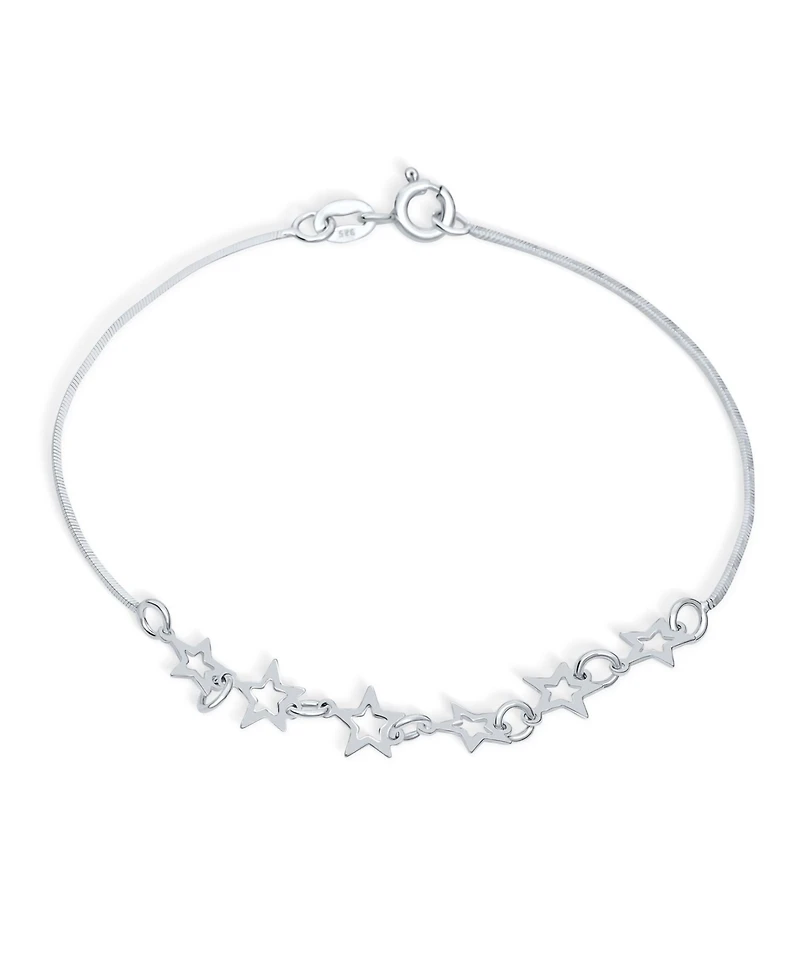 Bling Jewelry Dainty Celestial Chain Link Bracelet with Stars Sterling Silver 7-7.5 Inch