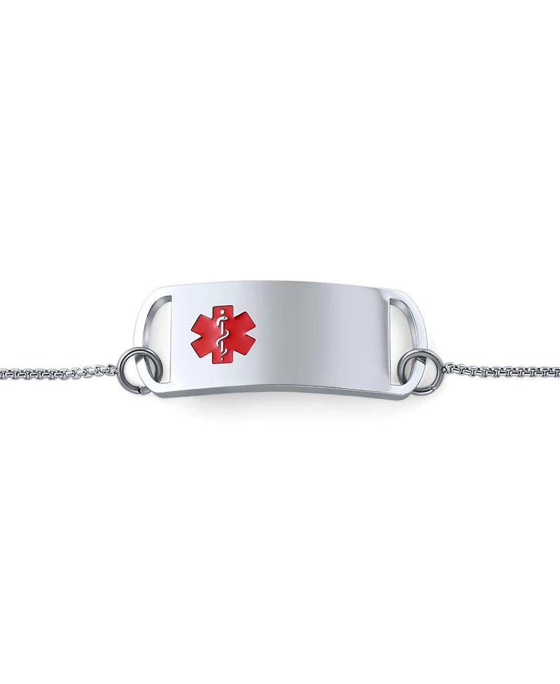 Bling Jewelry Name Style Tag Medical Id Bracelet Silver Tone Stainless Steel Bolo Chain Thin