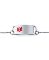 Bling Jewelry Name Style Tag Medical Id Bracelet Silver Tone Stainless Steel Bolo Chain Thin
