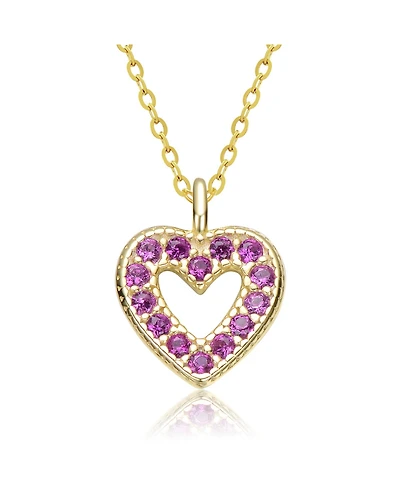 GiGiGirl Sterling Silver 14K Gold Plated Red Cubic Zirconia Heart Halo Charm Pendant Necklace