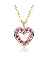 GiGiGirl Sterling Silver 14K Gold Plated Red Cubic Zirconia Heart Halo Charm Pendant Necklace
