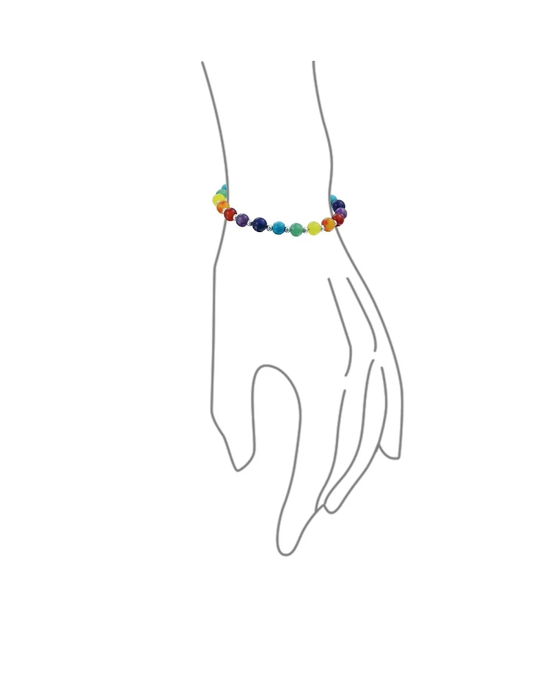 Bling Jewelry Spiritual Multicolor Colorful Compressed Turquoise Yoga Beads Strand Chakra Bracelets Meditation Relax .925 Sterling Silver Bead Lobster