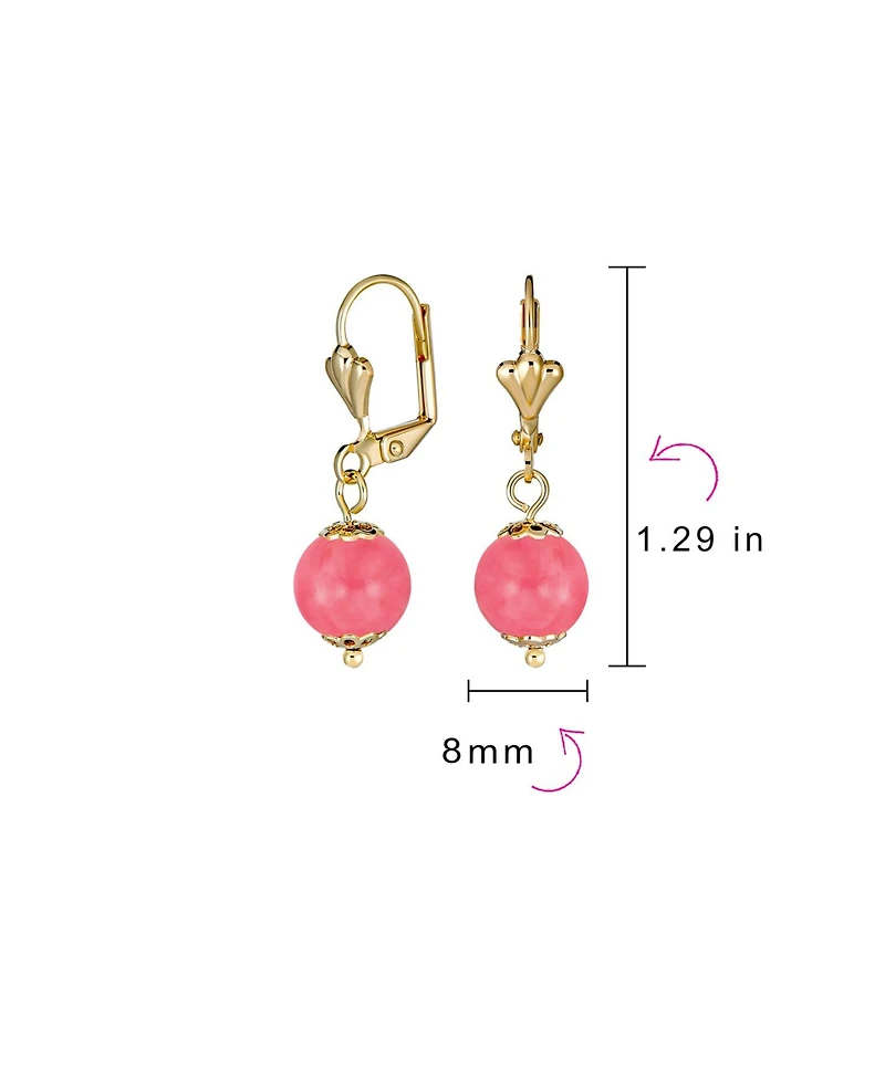 Bling Jewelry Classic Elegant Simple Round Natural Stone Dangle Lever Back Drop Ball Earrings Polished Yellow Gold Plated Brass 8MM