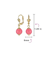 Bling Jewelry Classic Elegant Simple Round Natural Stone Dangle Lever Back Drop Ball Earrings Polished Yellow Gold Plated Brass 8MM