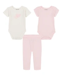 Calvin Klein Baby Girls 3-Piece Logo Hearts Bodysuits and Printed Leggings Set