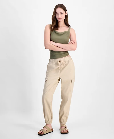Tinseltown Juniors' High Waisted Pull On Utility Jogger Pants