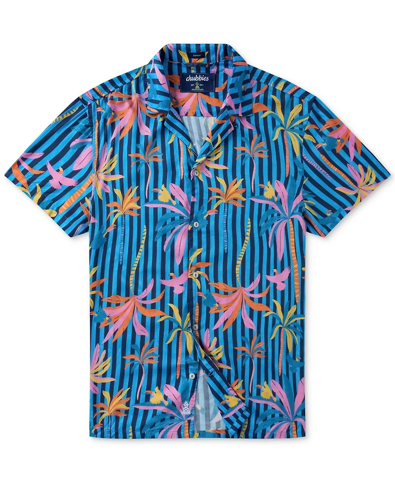 Chubbies Men's The Wild Blue Sunday Classic-Fit Tropical Stripe Button-Down Camp Shirt