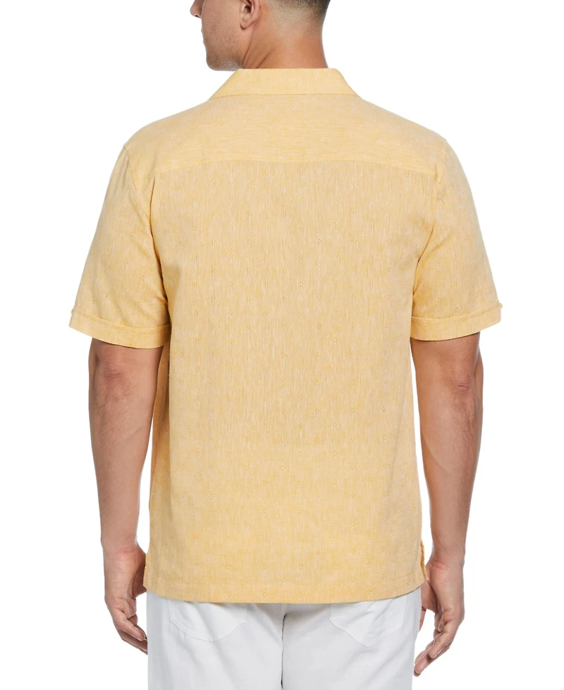 Cubavera Men's Linen Blend Diamond Dobby Print Short Sleeve Button-Down Shirt