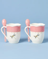 Lenox Butterfly Meadow Mugs with Spoons, Set of 2