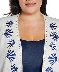 Belldini Plus Black Label Embroidered Drop-Shoulder Open-Front Cardigan Sweater
