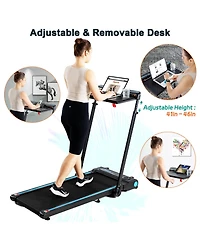 Ksports 3-in-1 Folding Electric Treadmill, Home Gym Cardio Strength Training Workout Set with Ab Mat, Sit Up Strap, Desk and Manual Incline