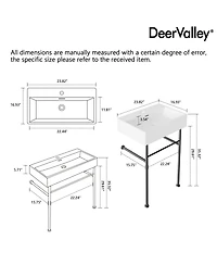 DeerValley Ceramic White Rectangular Single Faucet Hole 24 in Console Bathroom Sink with Overflow
