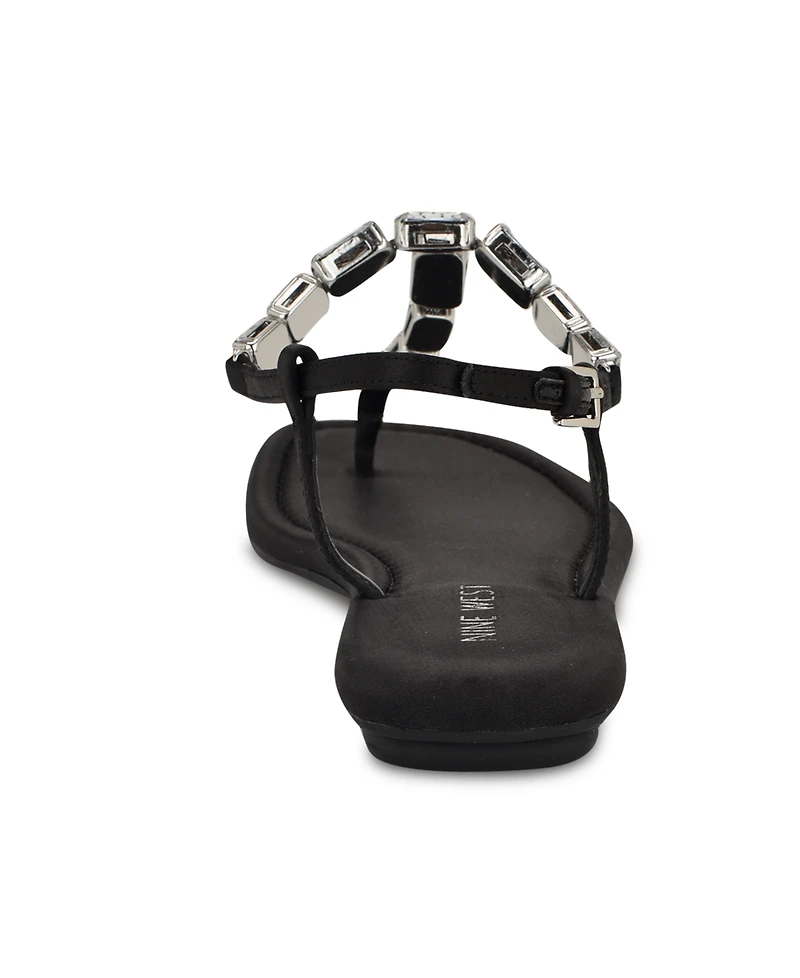 Nine West Women's Dynasti Embellished T-Strap Flat Sandals