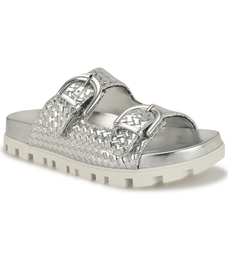 Nine West Women's Tindy Woven Buckle Straps Flat Sandals