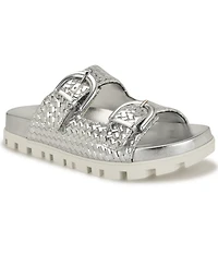 Nine West Women's Tindy Woven Buckle Straps Flat Sandals