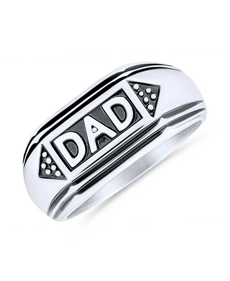 Bling Jewelry Word Band Signet Dad Ring For Father Day Gift Oxidized Black Silver Tone Stainless Steel