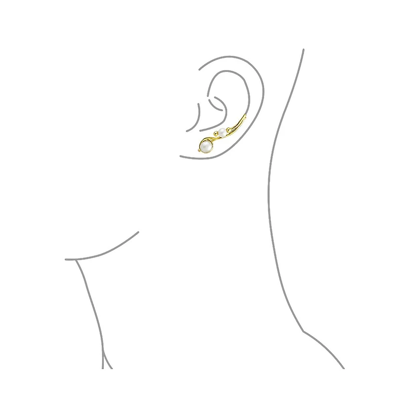 Bling Jewelry White Freshwater Pearl Ear Cuff Cartilage Climbers 14K Gold Plated Silver