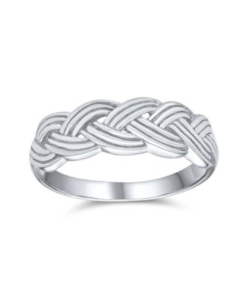 Bling Jewelry Half Braided Silver Ring with Wheat Weave Twisted Rope Design Sterling