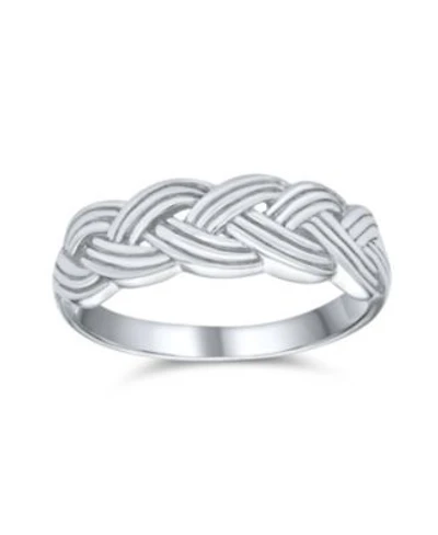 Bling Jewelry Half Braided Silver Ring with Wheat Weave Twisted Rope Design Sterling