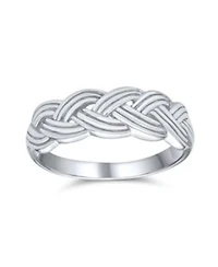 Bling Jewelry Half Braided Silver Ring with Wheat Weave Twisted Rope Design Sterling