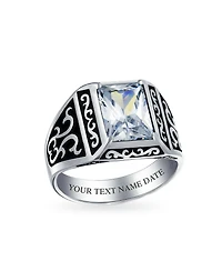 Bling Jewelry Stainless Steel Viking Scroll Ring with Emerald Cut Cubic Zirconia Two Tone Silver