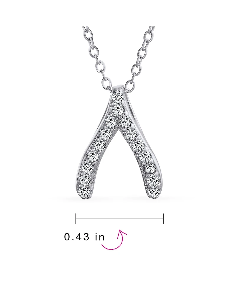 Bling Jewelry Pave Cz Good Luck Wishbone Pendant Necklace in Sterling Silver