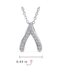 Bling Jewelry Pave Cz Good Luck Wishbone Pendant Necklace in Sterling Silver