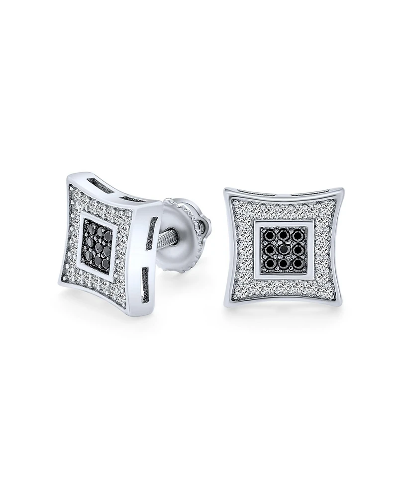 Bling Jewelry Contemporary 9MM Black & White Cz Stud Earrings in Sterling Silver