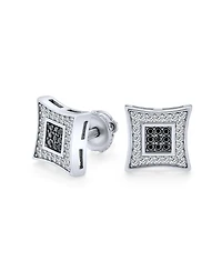 Bling Jewelry Contemporary 9MM Black & White Cz Stud Earrings in Sterling Silver