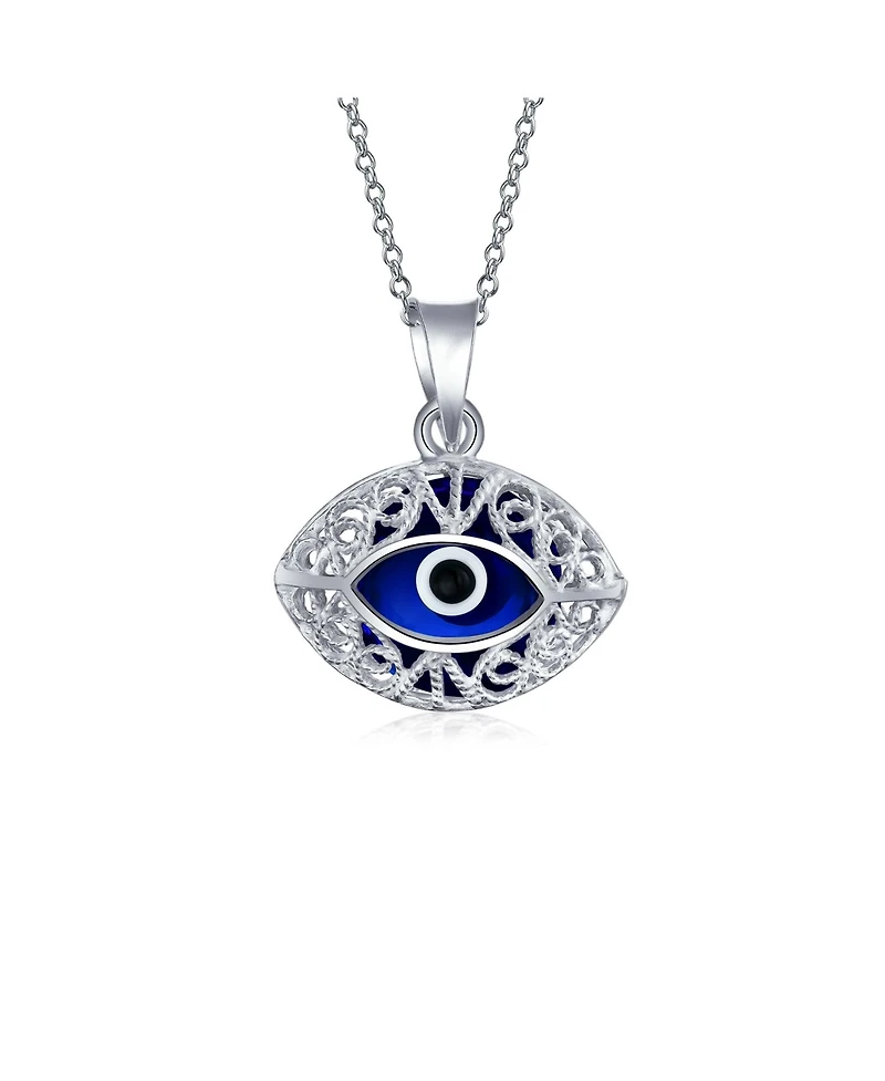Bling Jewelry Turkish Amulet Nazar Blue Evil Eye Filigree Charm Pendant Necklace Silver