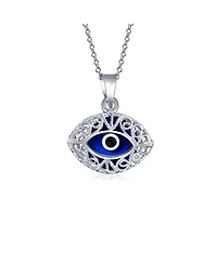 Bling Jewelry Turkish Amulet Nazar Blue Evil Eye Filigree Charm Pendant Necklace Silver