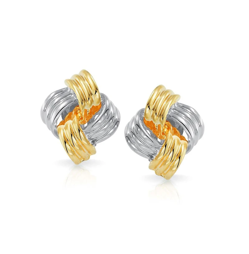 Bling Jewelry Geometric Square Two Tone Rope Cable Love Knot Clip On Earrings For Non Pierced Ears Gold Silver Plated Brass