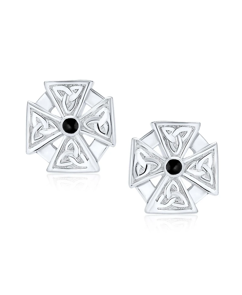 Bling Jewelry Masonic Knight Templar Cross Stud Earrings with Onyx in Sterling Silver
