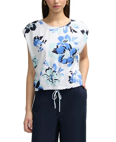 Ellen Tracy Women's Linen Blend Top with Drawstring at Hem