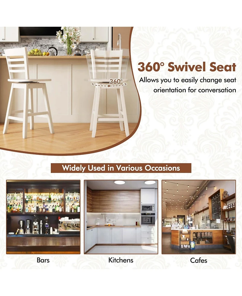 4 Pcs 24.5" Counter Height Bar Chairs Swivel Bar Stools with Hollow Backrest