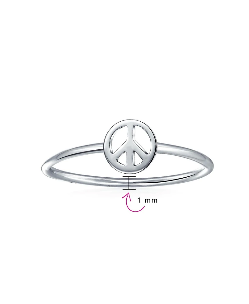 Bling Jewelry Minimalist Sterling Silver Ring Stackable Midi Knuckle Band with Peace Sign
