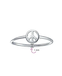 Bling Jewelry Minimalist Sterling Silver Ring Stackable Midi Knuckle Band with Peace Sign