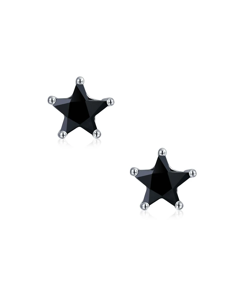 Bling Jewelry Small Celestial Usa Black Cz Star Stud Earrings , Sterling Silver 7