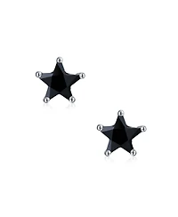 Bling Jewelry Small Celestial Usa Black Cz Star Stud Earrings , Sterling Silver 7