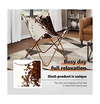 Butterfly Chair Brown and White Real Cowhide Leather