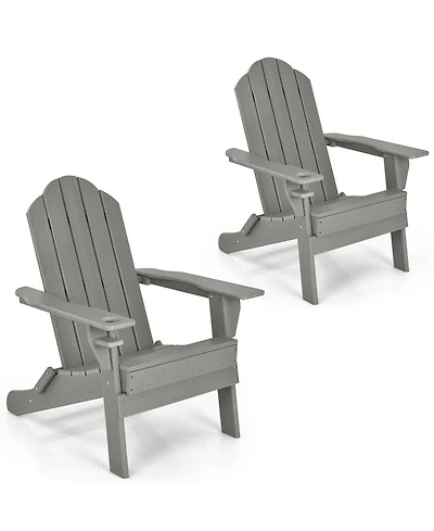 Gymax 2PCS Patio Folding Adirondack Chair Weather Resistant Cup Holder Yard