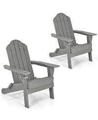 Gymax 2PCS Patio Folding Adirondack Chair Weather Resistant Cup Holder Yard