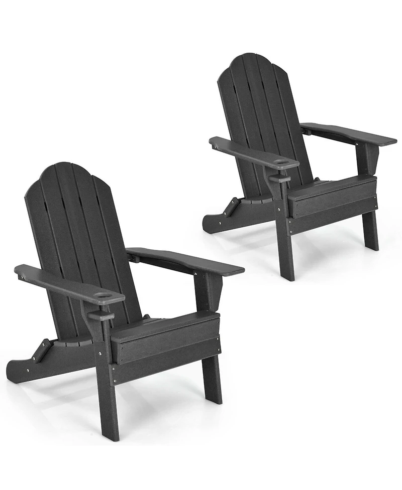 Gymax 2PCS Patio Folding Adirondack Chair Weather Resistant Cup Holder Yard